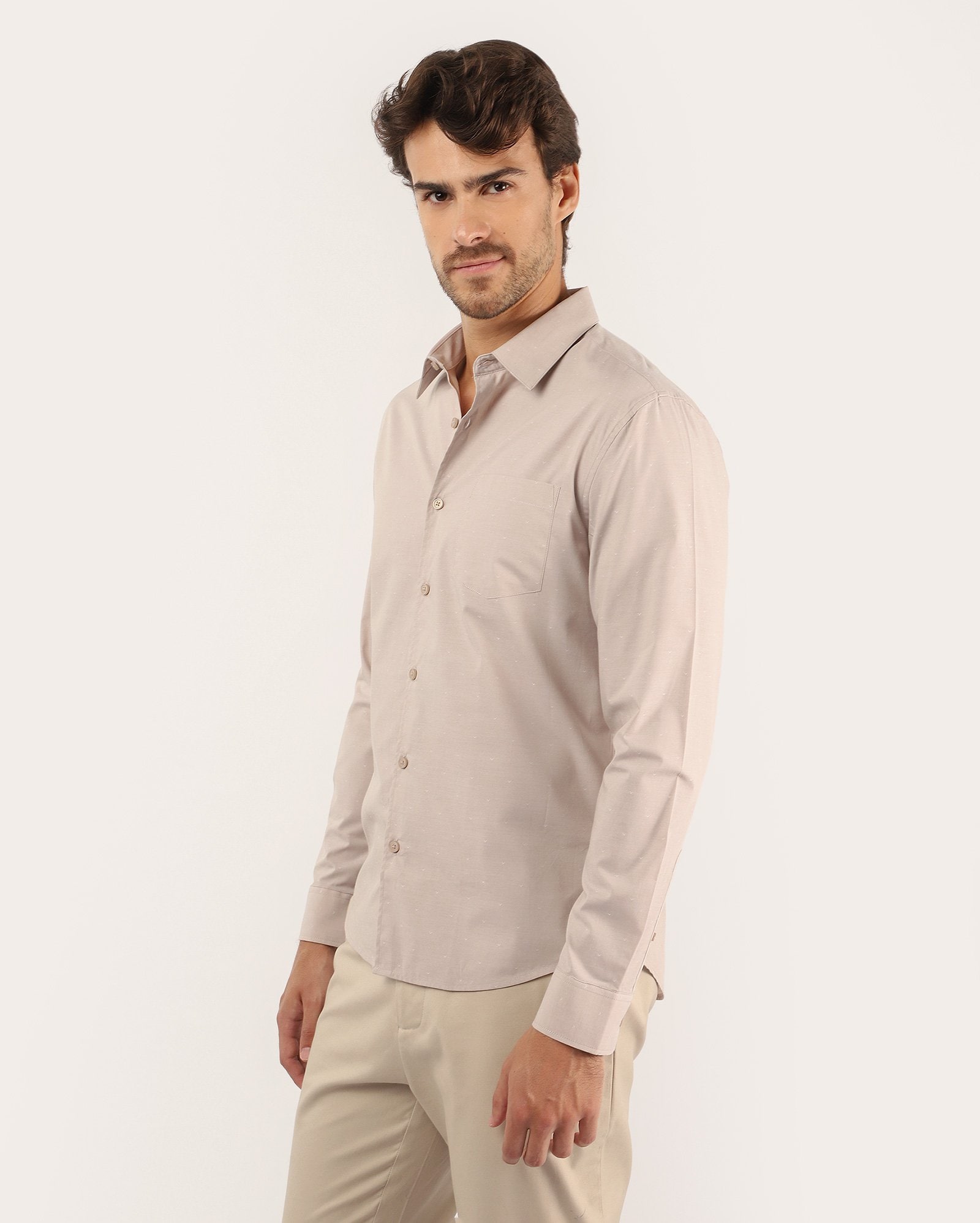 Camisa social masculina slim manga longa - bege