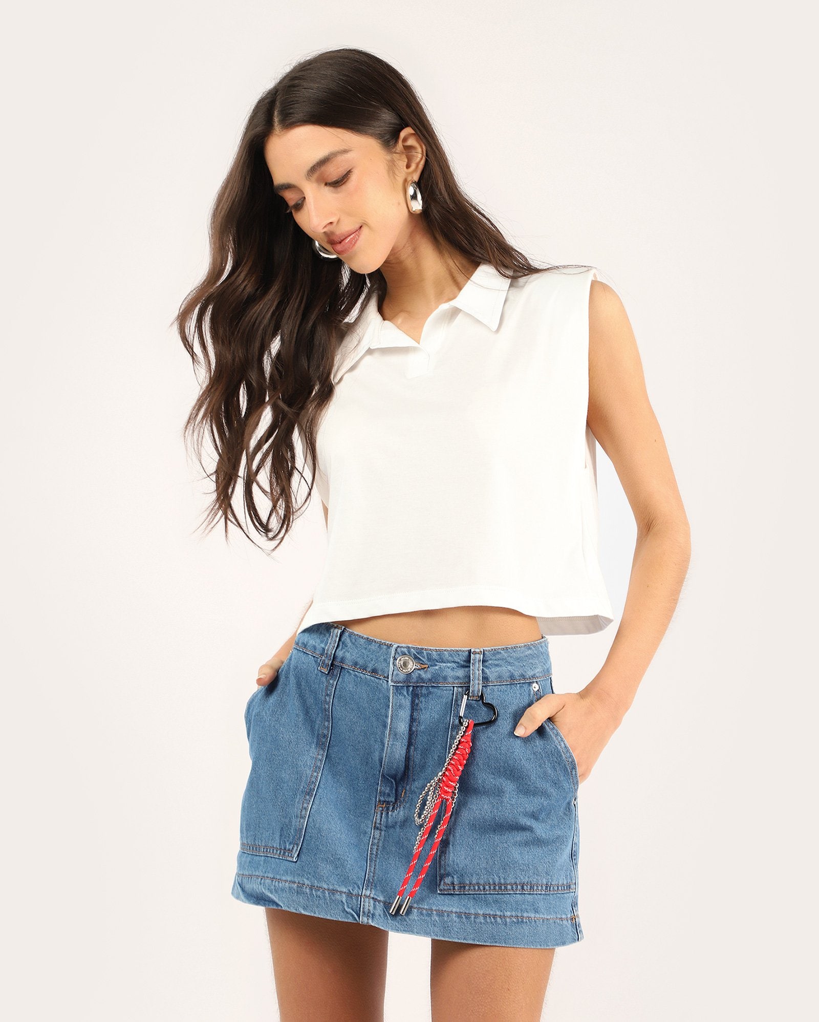 Mini saia jeans bolso carpinteiro – denim médio | Pool Jeans
