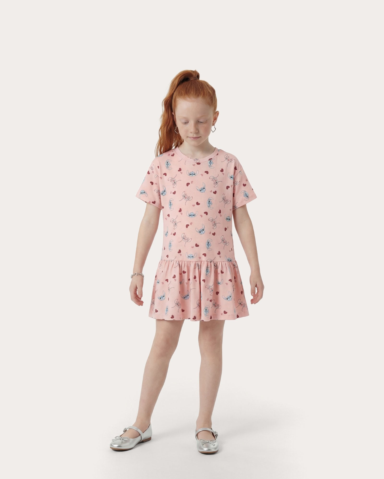 Vestido infantil evasê Stitch e Angel 6-14A - rosa | Disney