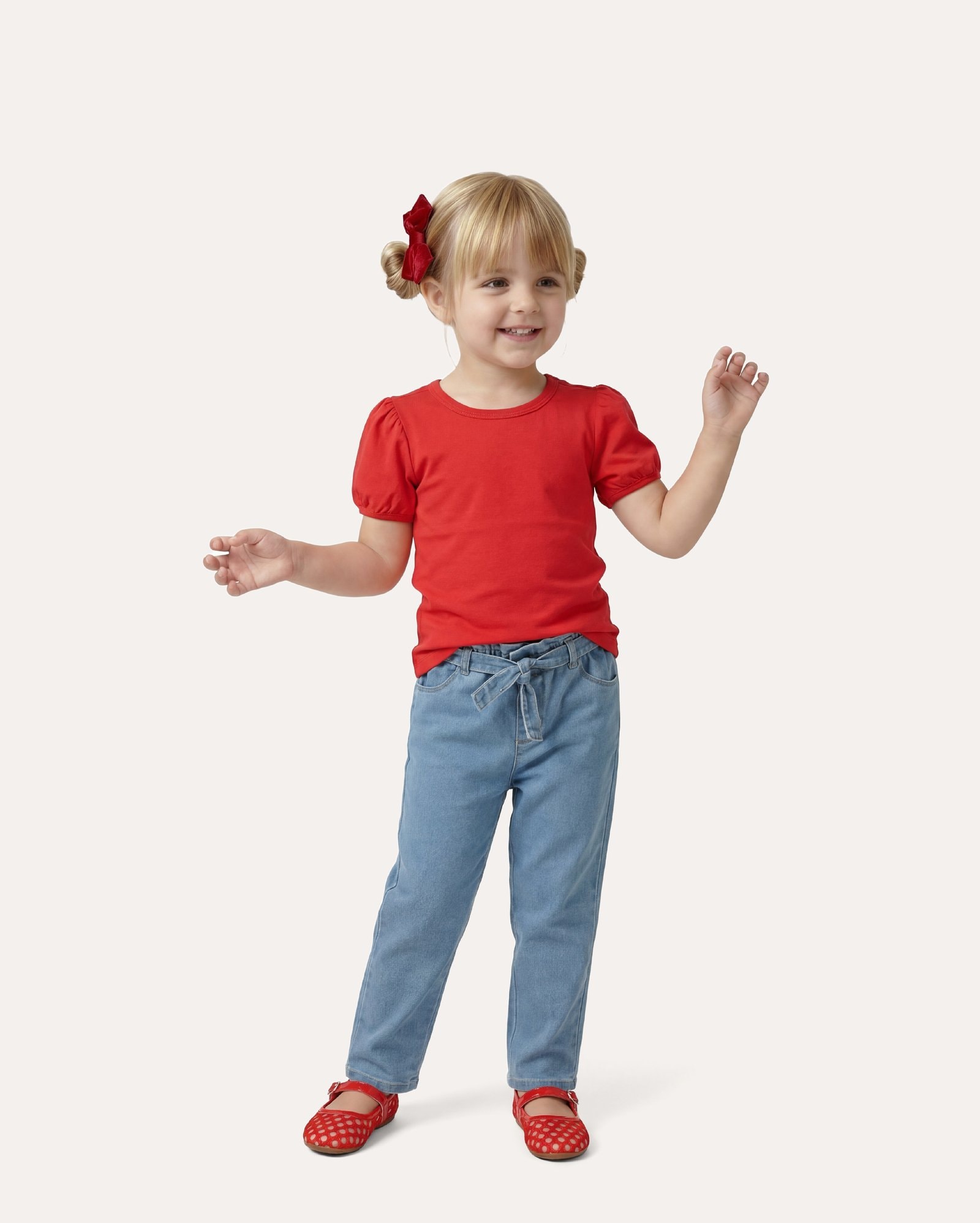 Calça jeans infantil baggy com faixa 1-6A - denim claro