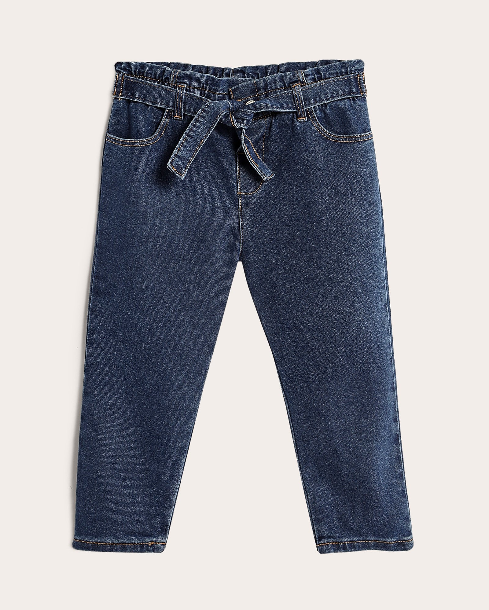 Calça jeans infantil baggy com cinto 1-6A - denim escuro