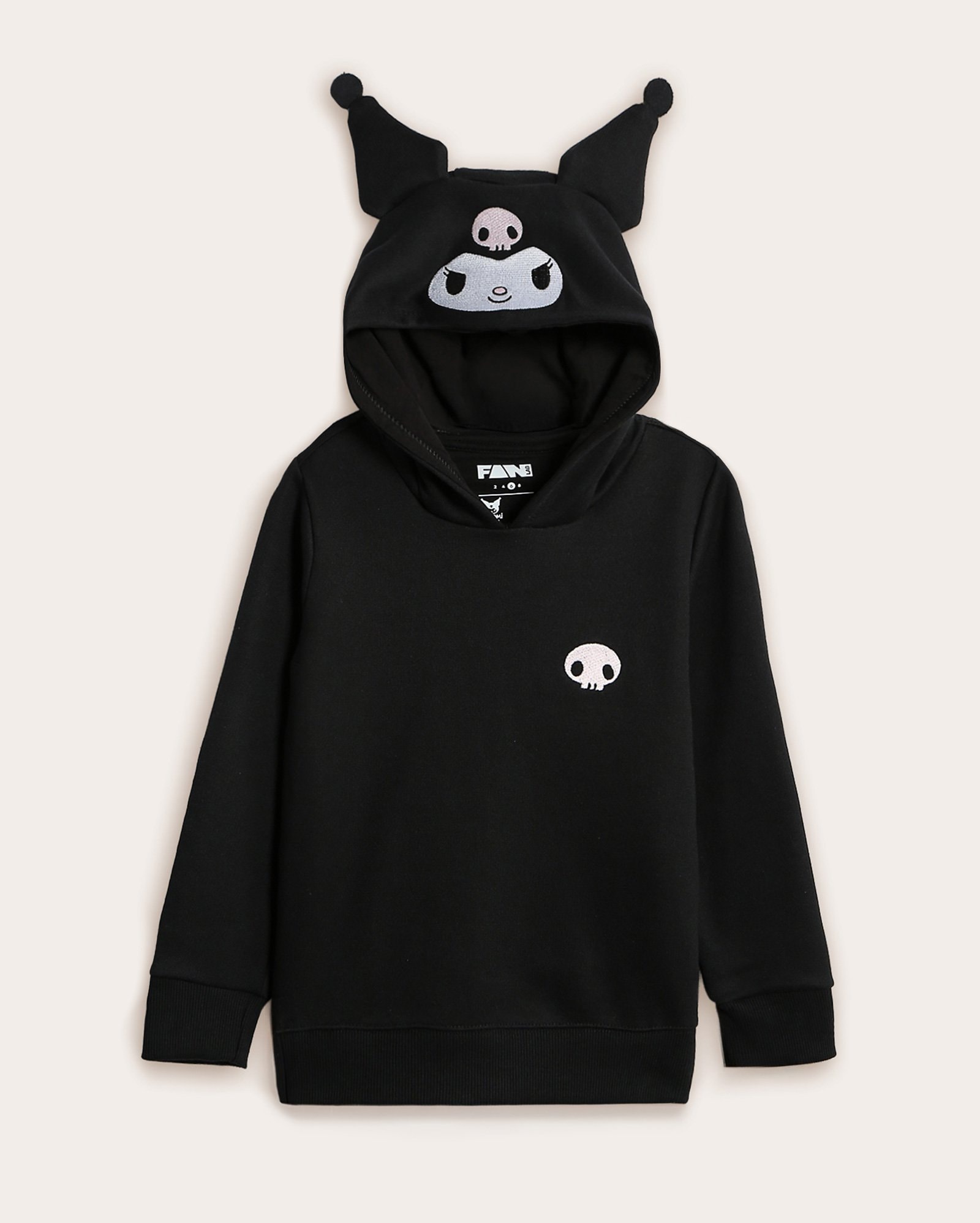 Moletom infantil Kuromi bordado com felpa 2-8A - preta | Fan Lab