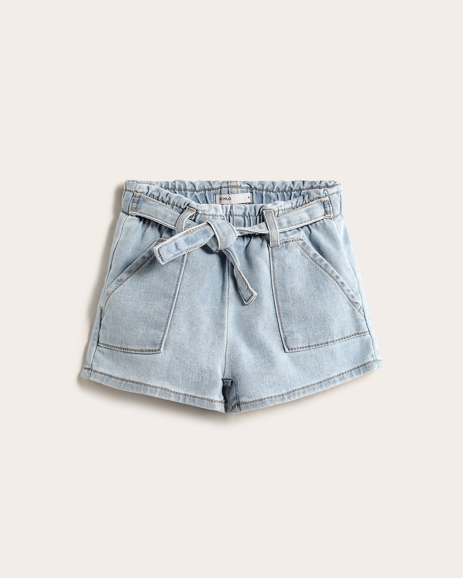 Short jeans infantil baggy com cinto 1-10A – denim claro