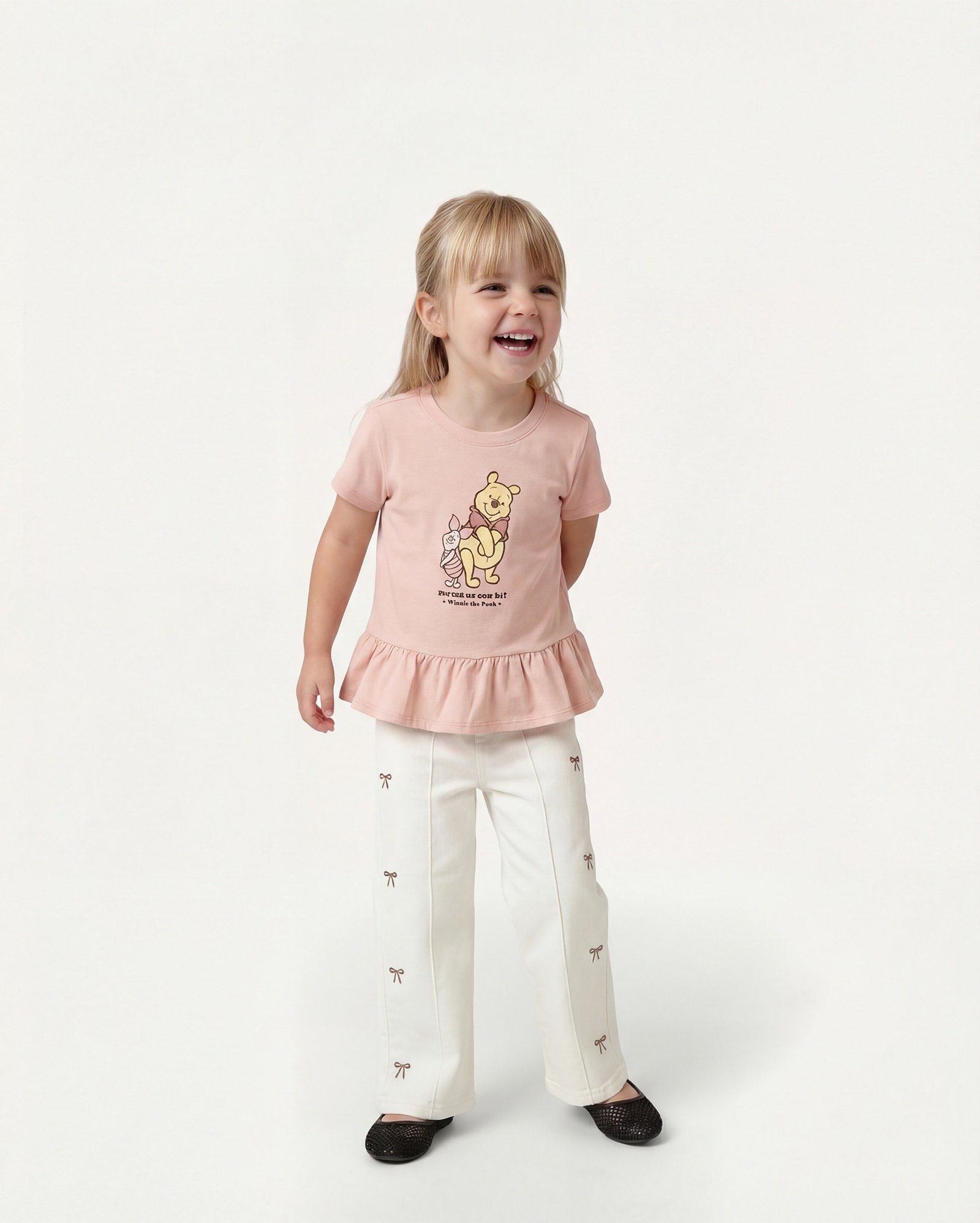 Calça sarja infantil bordada com laços 1-6A - branca