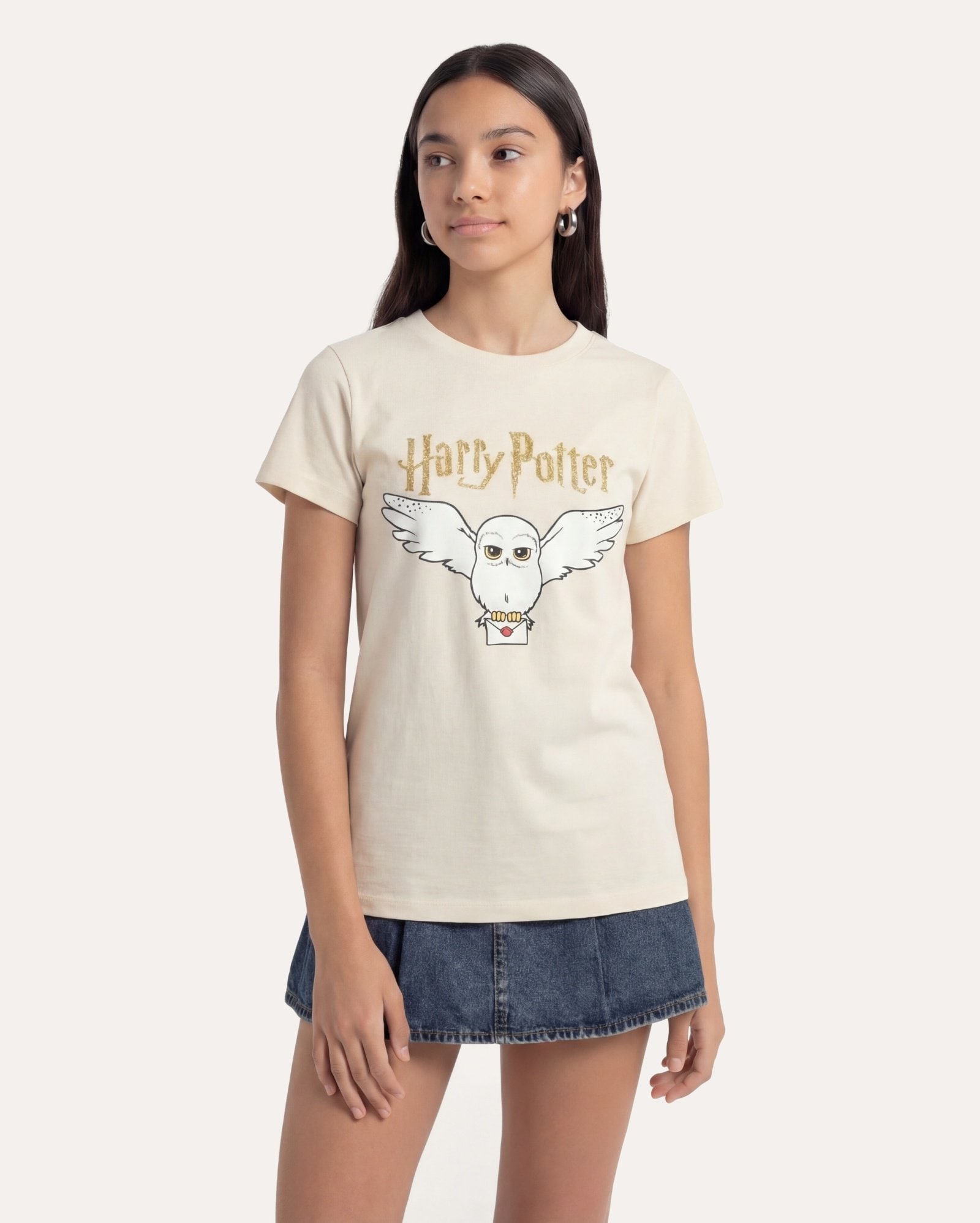 Camiseta infantil Edwiges 6-14A - bege | Harry Potter