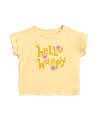 Camiseta infantil estampa com bordados - amarela | Carter’s