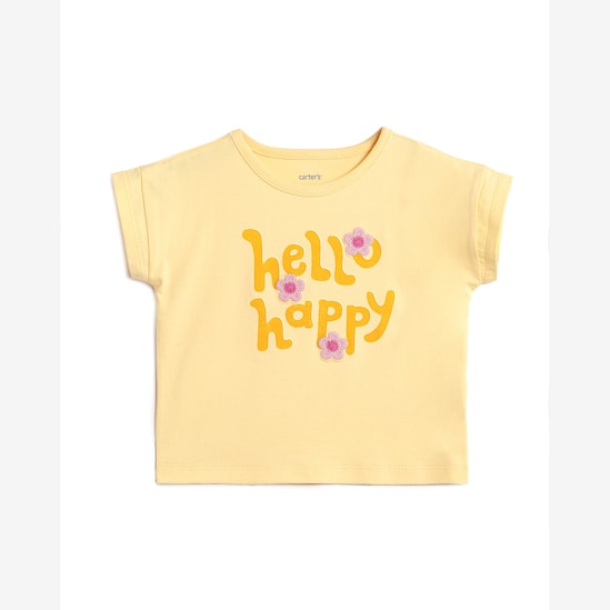 Camiseta infantil estampa com bordados - amarela | Carter’s