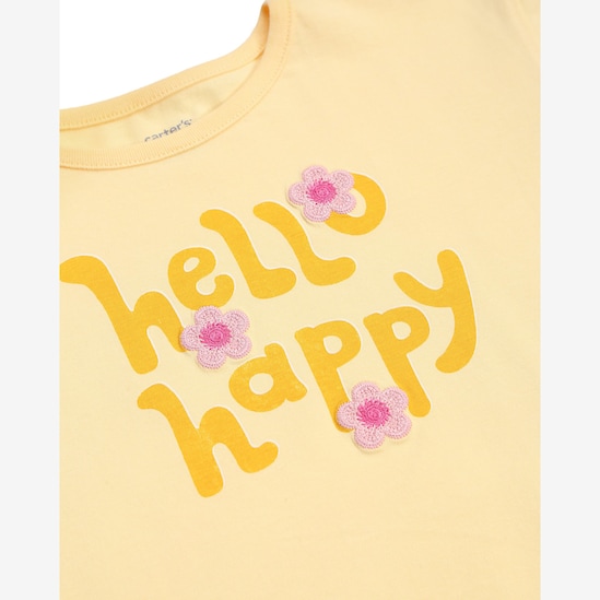 Camiseta infantil estampa com bordados - amarela | Carter’s