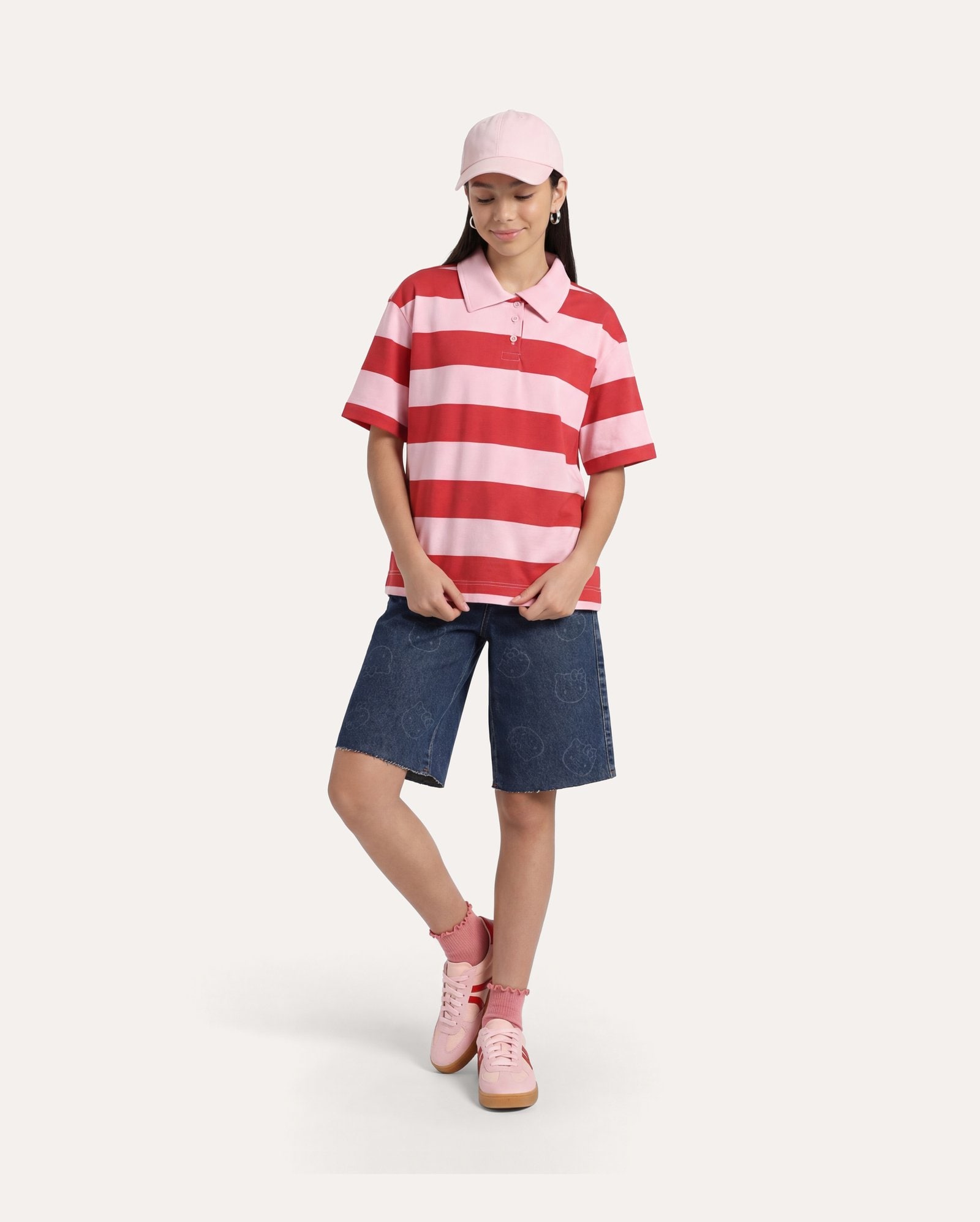 Bermuda jeans infantil Hello Kitty 6-14A - denim escuro | Sanrio