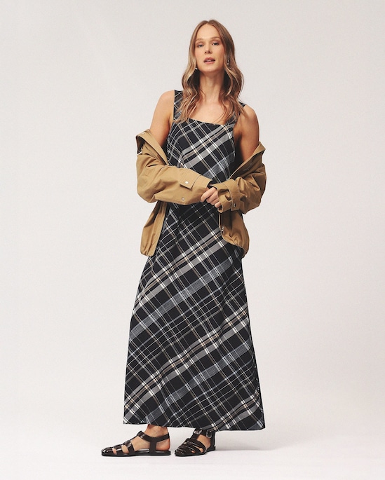 Vestido midi reto em viscose - azul