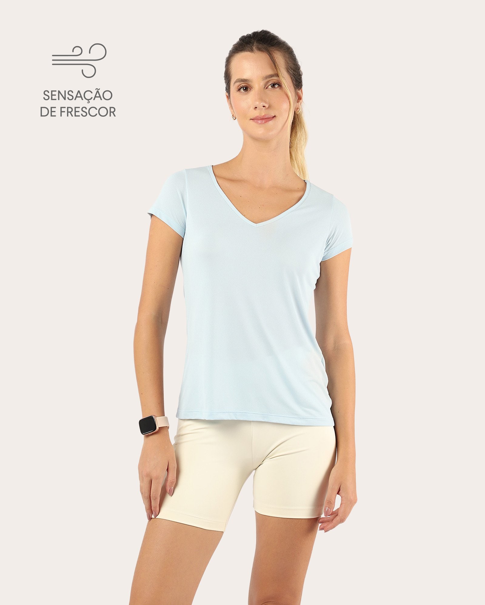 Camiseta esportiva feminina de poliamida básica - Azul Claro | Body Work