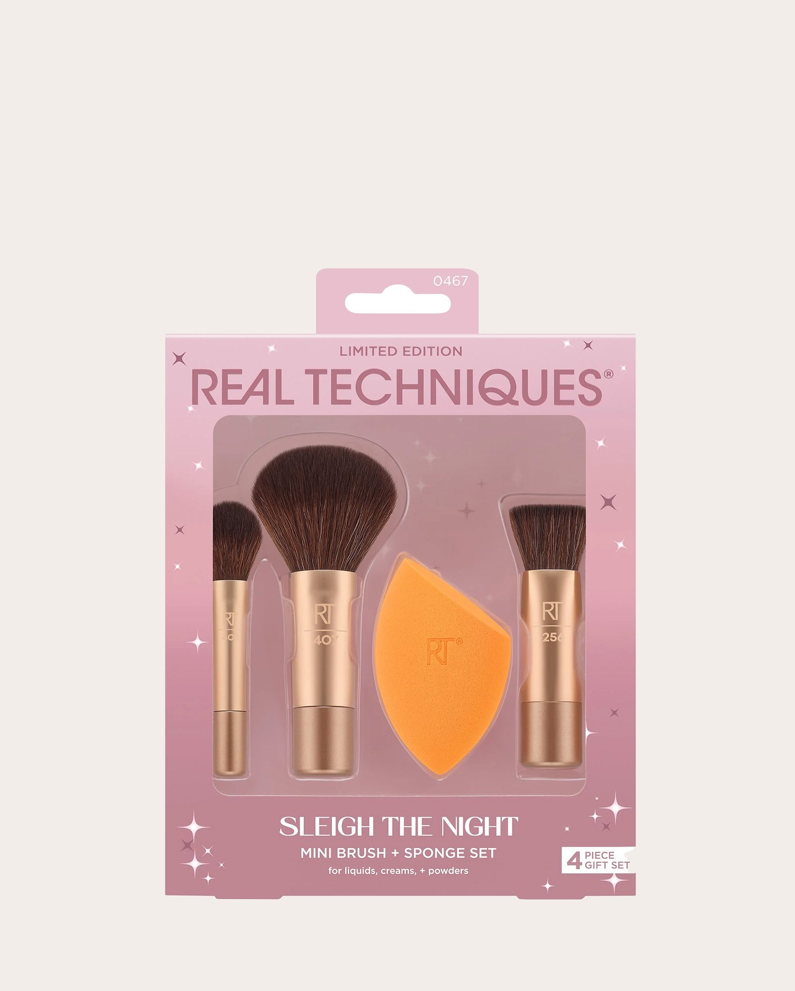 Kit pincel 3 peças Sleigh The Night Mini Brush + esponja de maquiar - multicor | Real Techniques