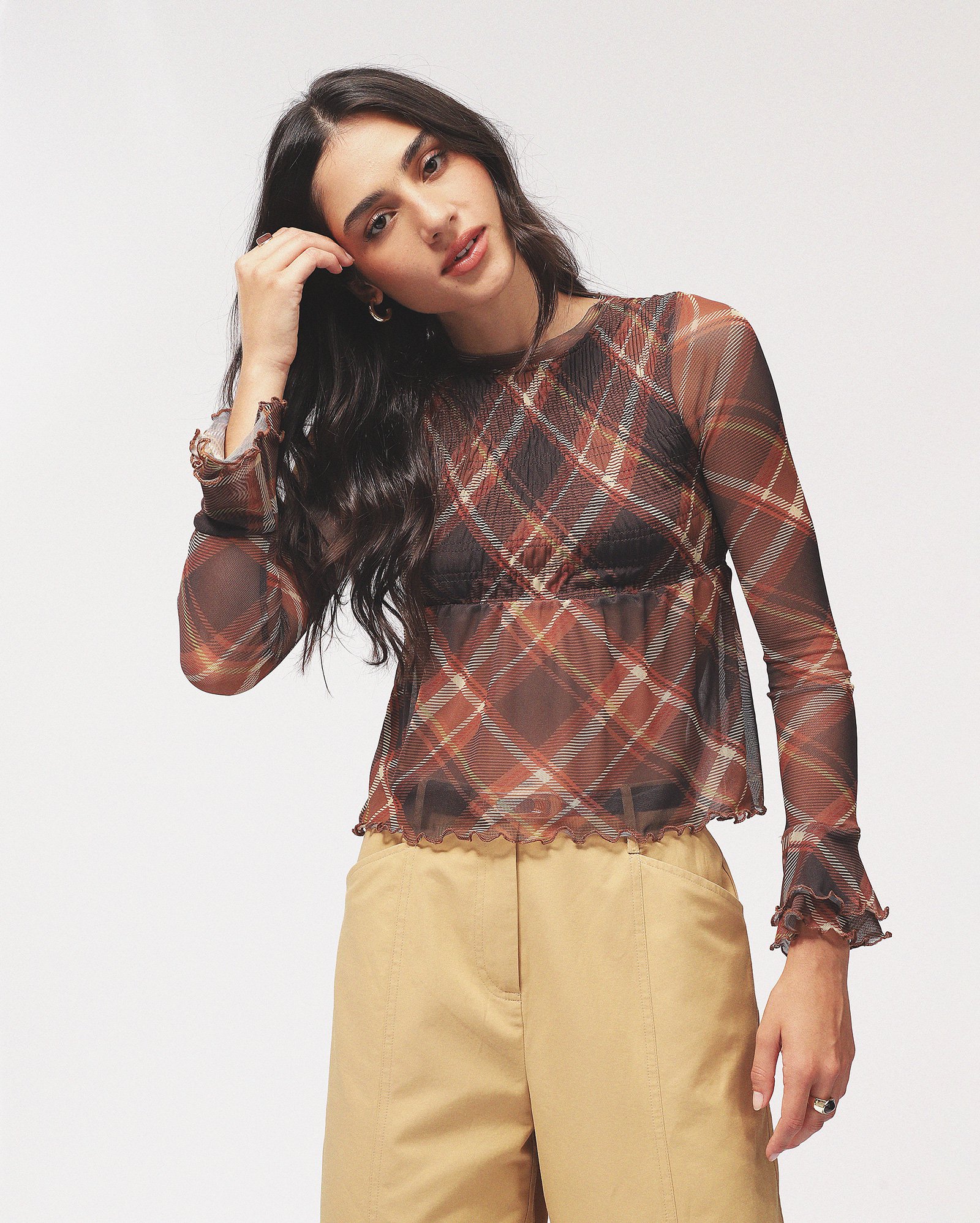 Blusa feminina xadrez em tule - vermelha