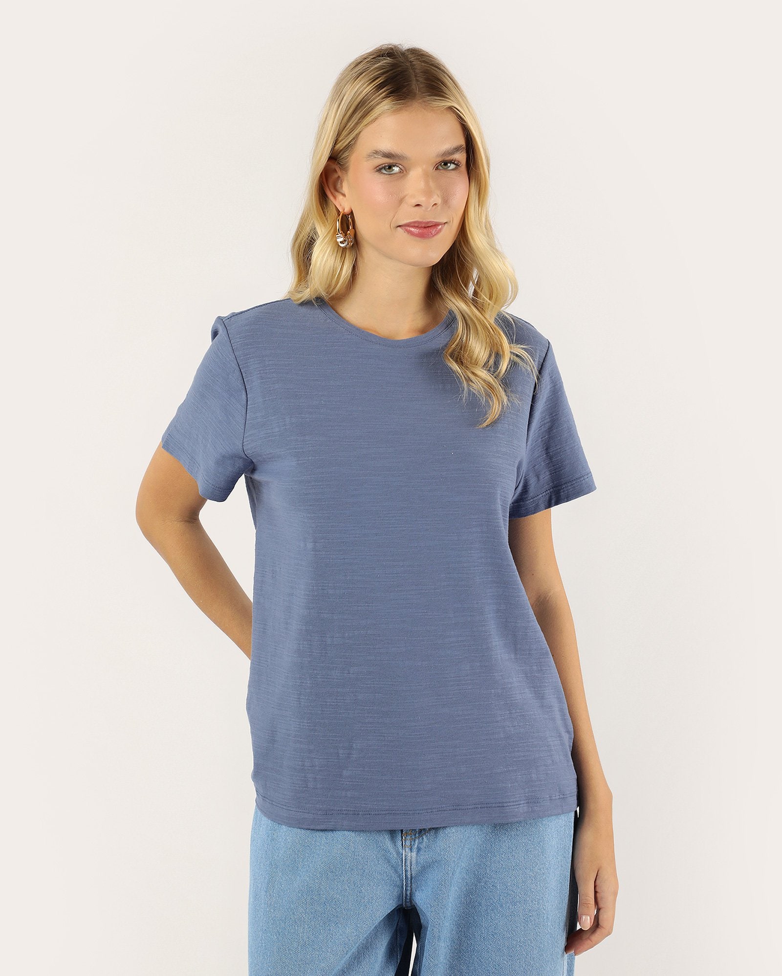Riachuelo | Camiseta feminina flamê de algodão peruano - Azul
