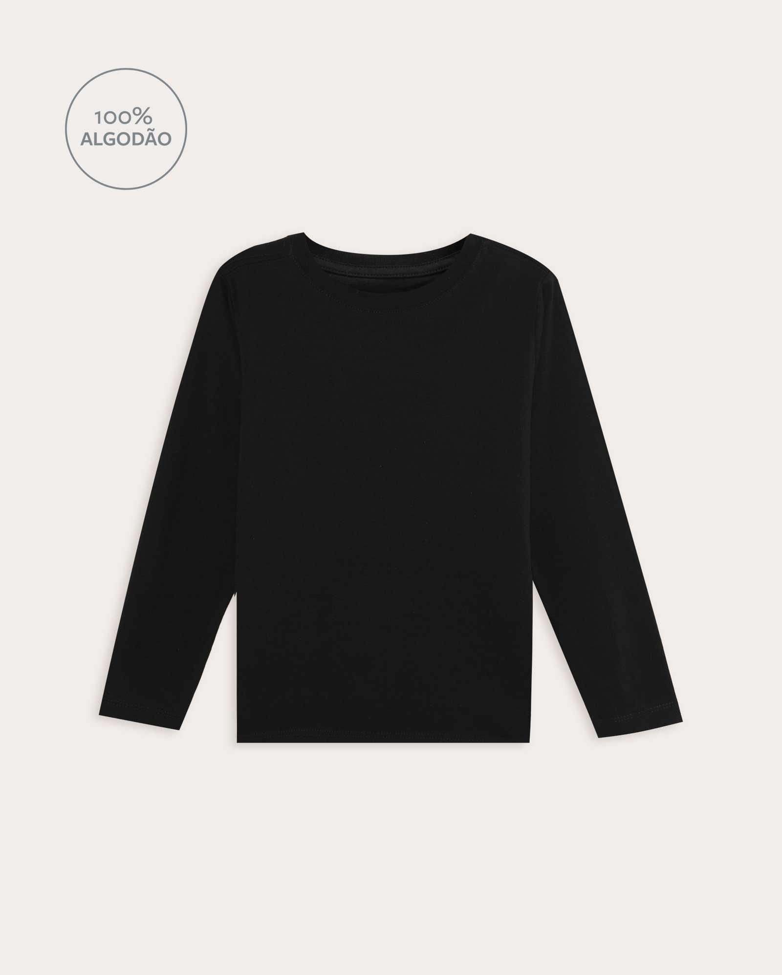 Camiseta infantil regular manga longa 1-6A - Preto