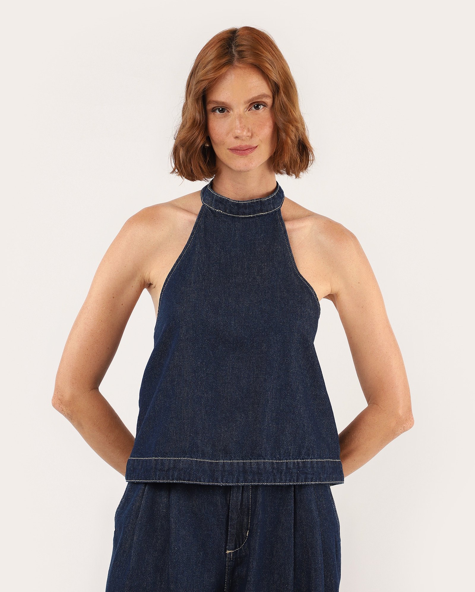 Regata jeans feminina frente única