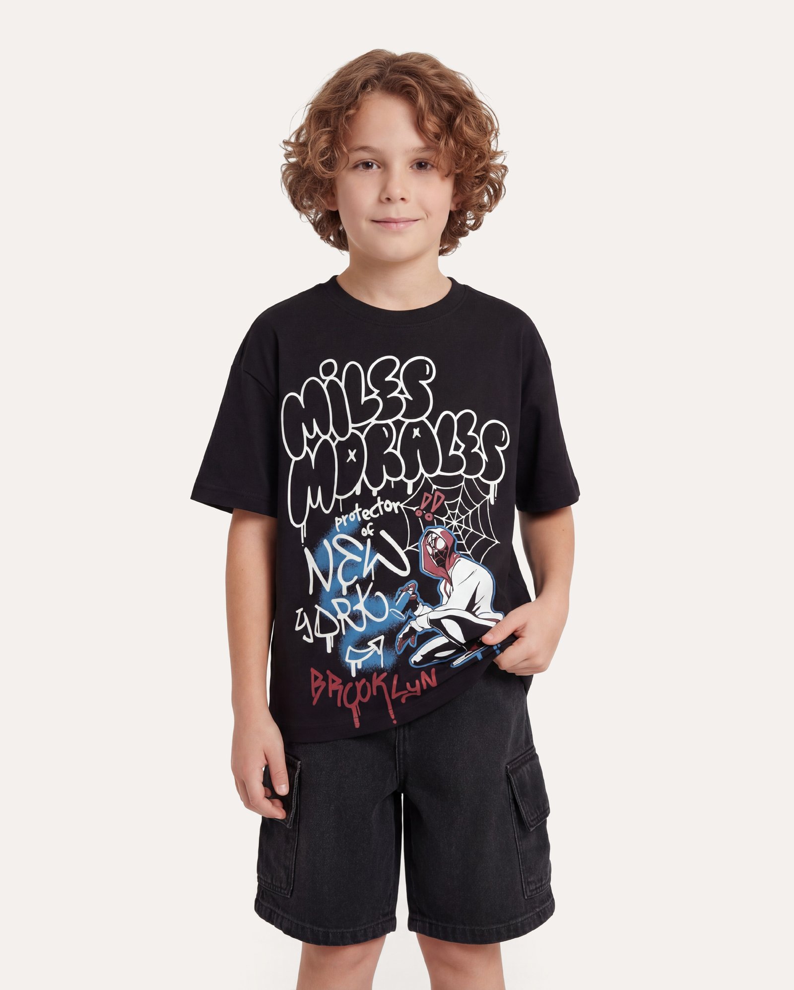Camiseta infantil oversized Miles Morales 6-14A - preta | Marvel
