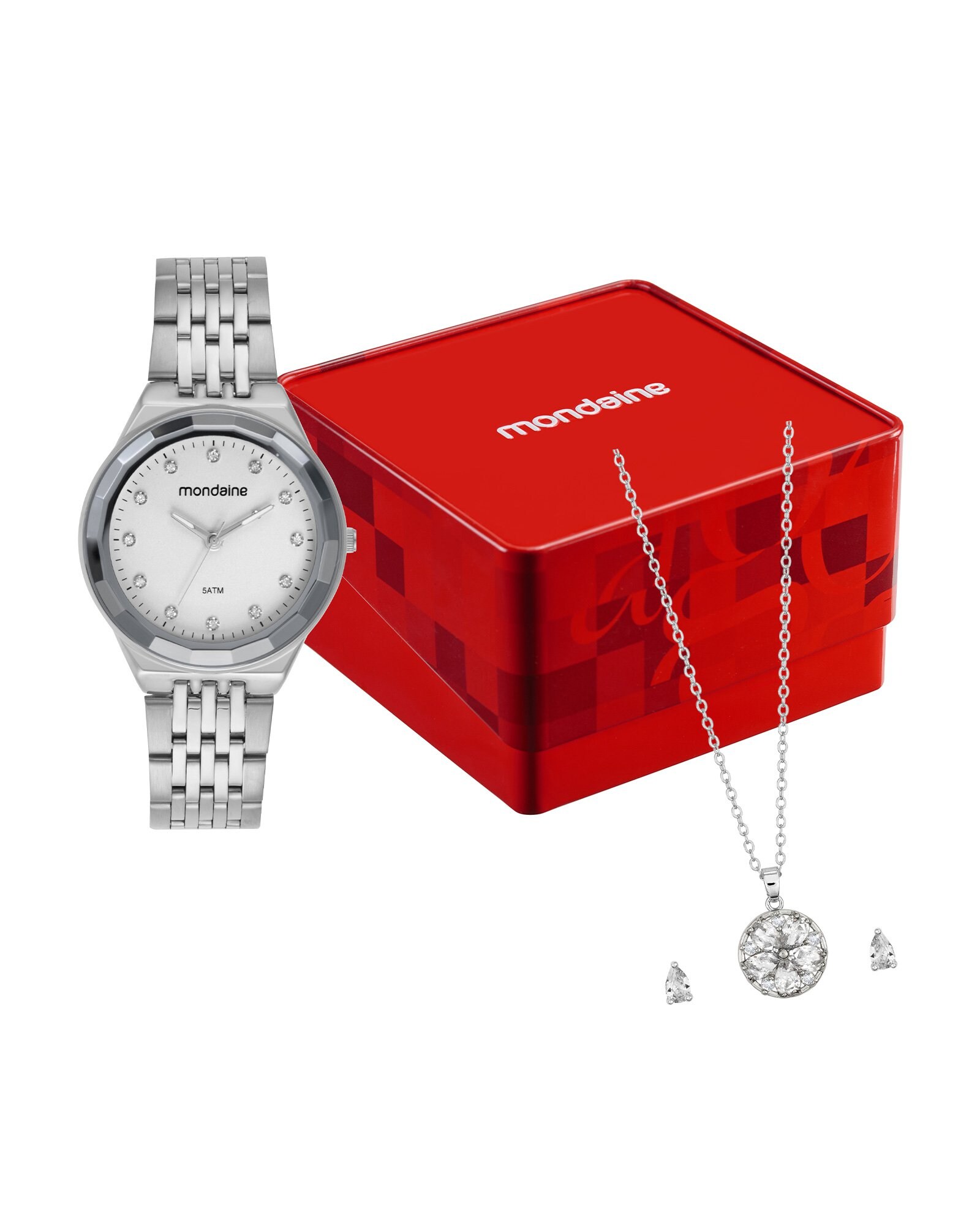 Kit relógio analógico feminino 32869L0MVNE2KA + conjunto - prata | Mondaine