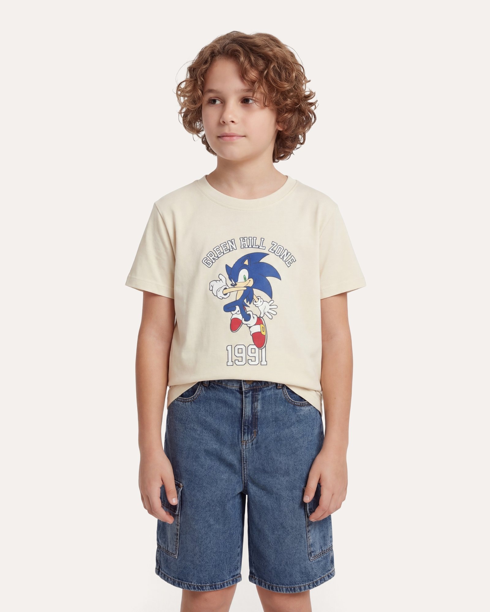 Camiseta infantil regular Sonic 6-14A - bege | SEGA