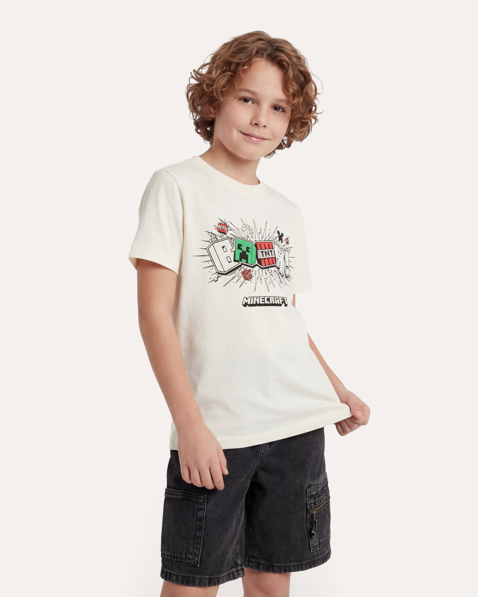 Camiseta infantil Creeper 6-14A - off-white | Minecraft