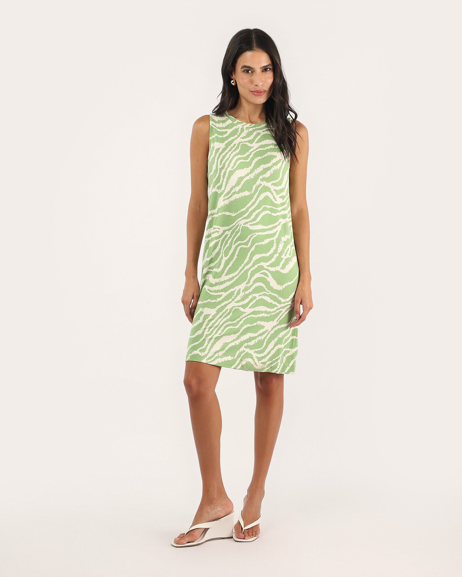 Vestido curto reto estampado - verde