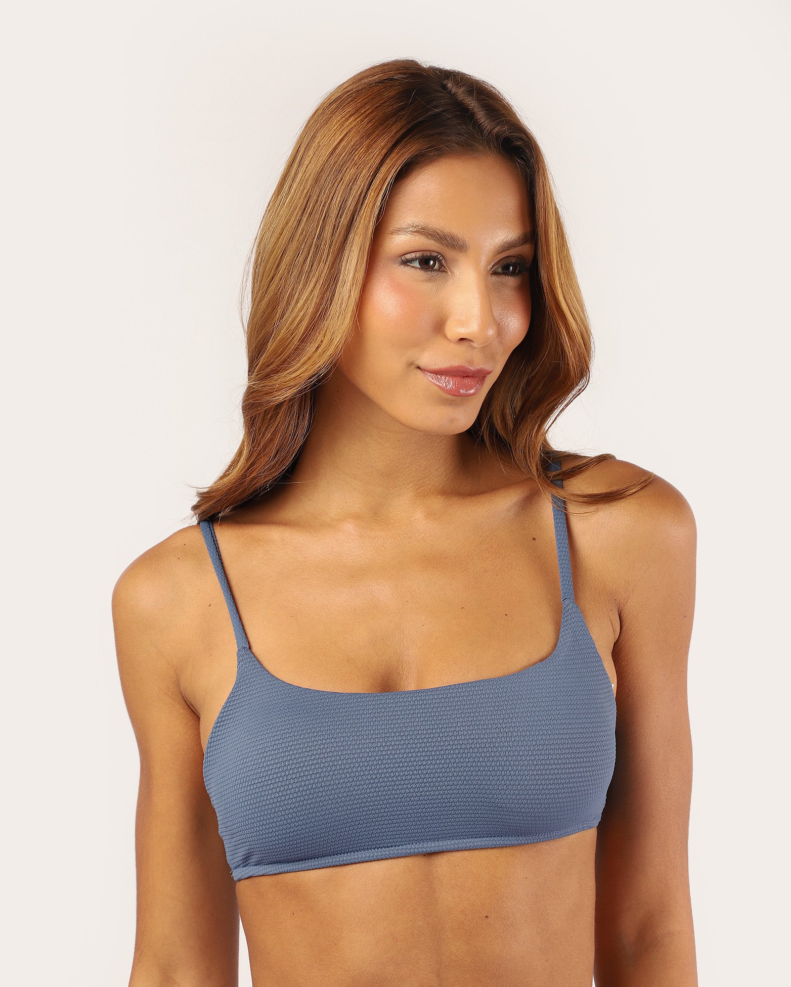 Biquíni top regata com textura - azul