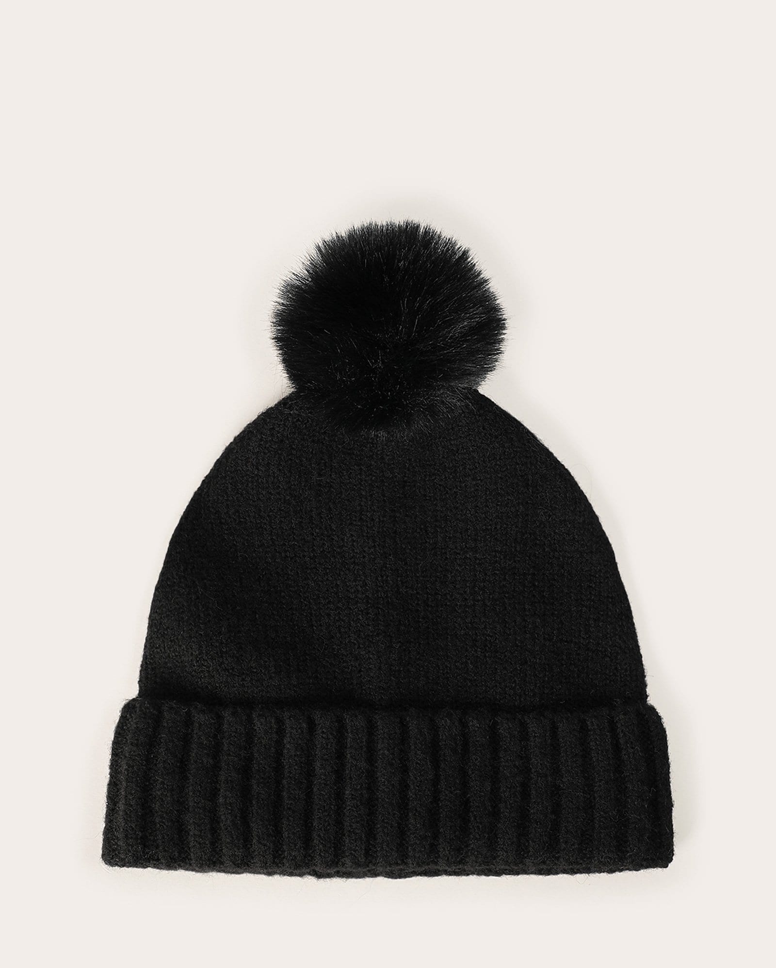 Gorro feminino de tricot com pompom - Preto