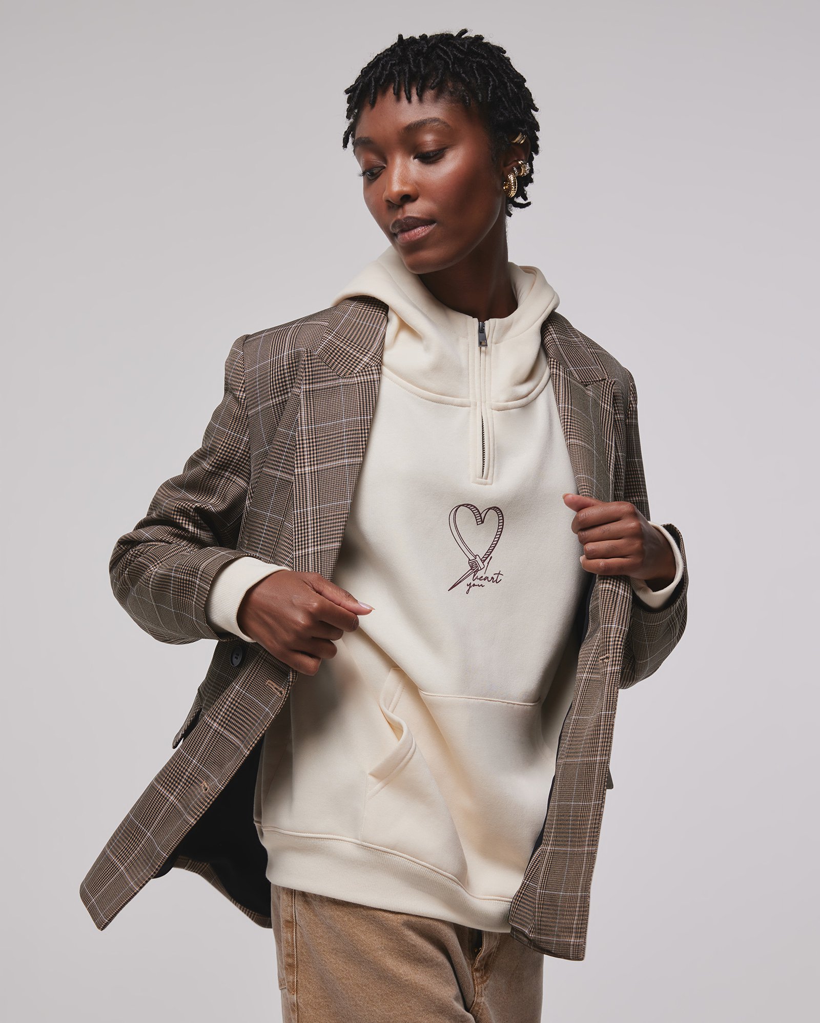 Blazer feminino oversized xadrez - marrom | Juliana Jabour - Special Edition
