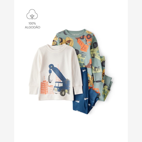 Pijama longo bebê 4 peças construção - multicor | Carter's