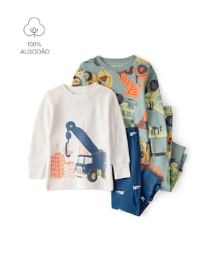 Pijama longo bebê 4 peças construção - multicor | Carter's