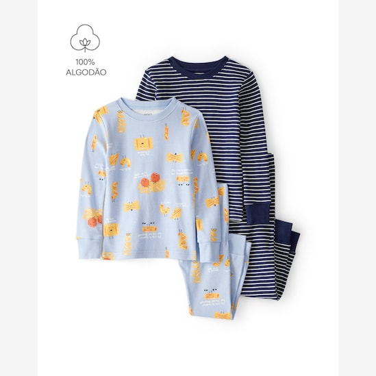 Pijama longo infantil 4 peças macarrão listras - multicor | Carter's