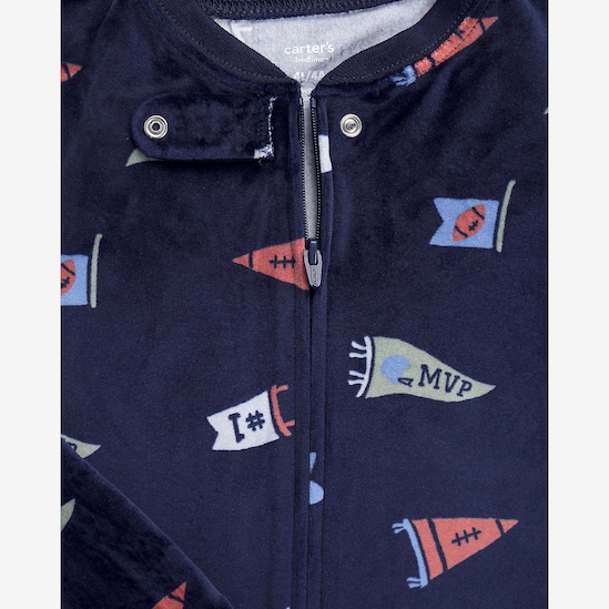 Macacão pijama infantil em plush soccer - azul | Carter's