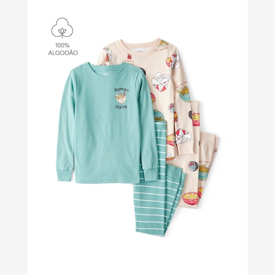 Pijama longo infantil 4 peças ramen calm - multicor | Carter's