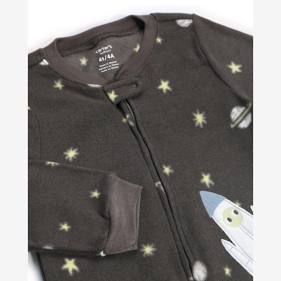 Macacão pijama infantil em fleece foguete - cinza | Carter's