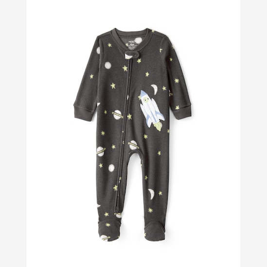 Macacão pijama infantil em fleece foguete - cinza | Carter's