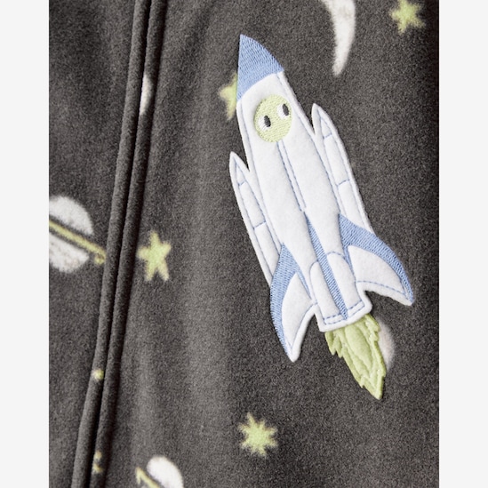 Macacão pijama bebê em fleece foguete - cinza | Carter's