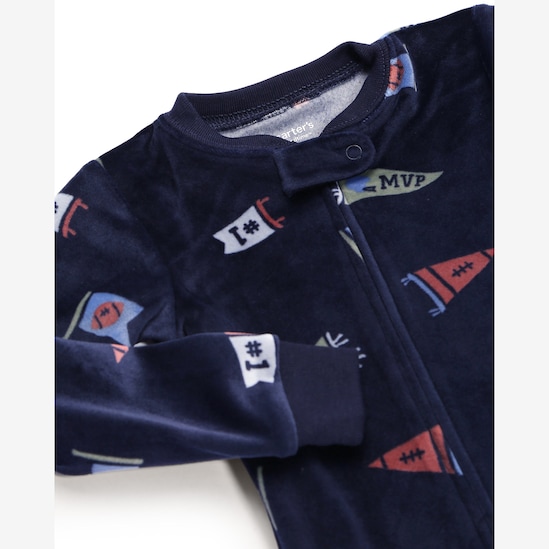 Macacão pijama bebê em plush soccer - azul | Carter's
