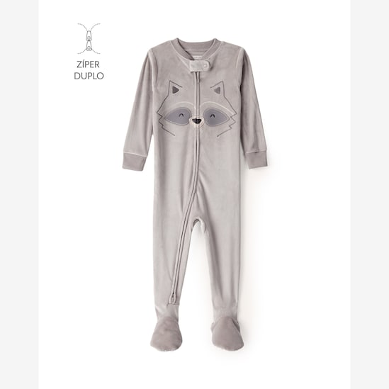 Macacão pijama infantil em plush guaxinim - cinza | Carter's