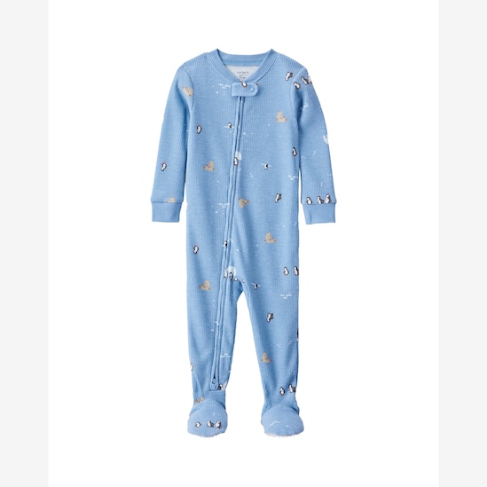 Macacão pijama bebê texturizado pinguins - azul | Carter's