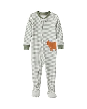 Macacão pijama bebê listrado ursinho - off-white | Carter's