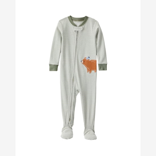 Macacão pijama bebê listrado ursinho - off-white | Carter's