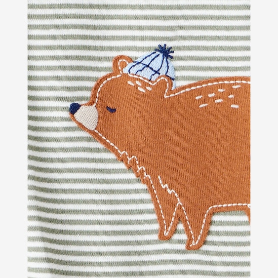 Macacão pijama bebê listrado ursinho - off-white | Carter's