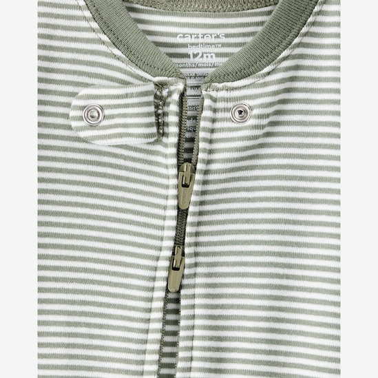 Macacão pijama bebê listrado ursinho - off-white | Carter's