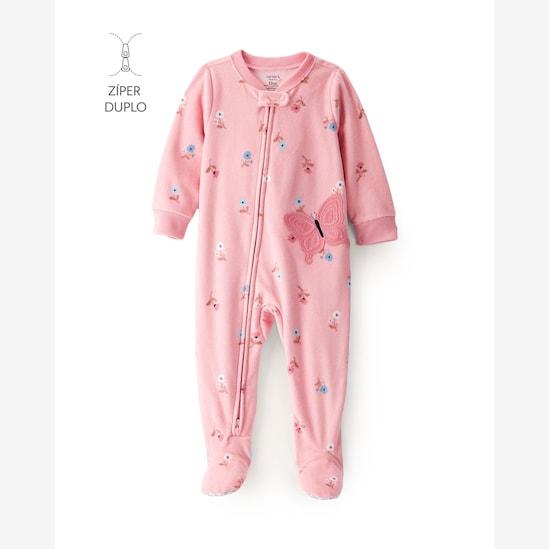 Macacão pijama infantil em fleece borboleta - rosa | Carter's