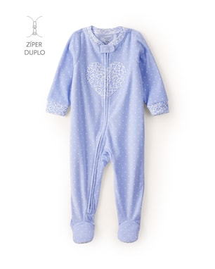 Macacão pijama infantil em fleece coração - azul | Carter's