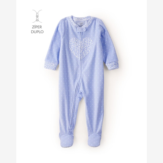 Macacão pijama infantil em fleece coração - azul | Carter's