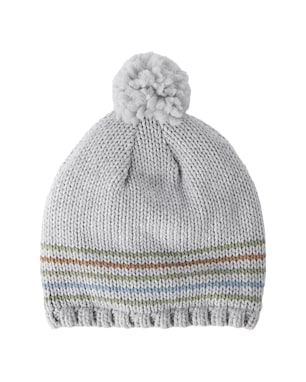 Touca bebê tricot listras com pompom - cinza | Carter's