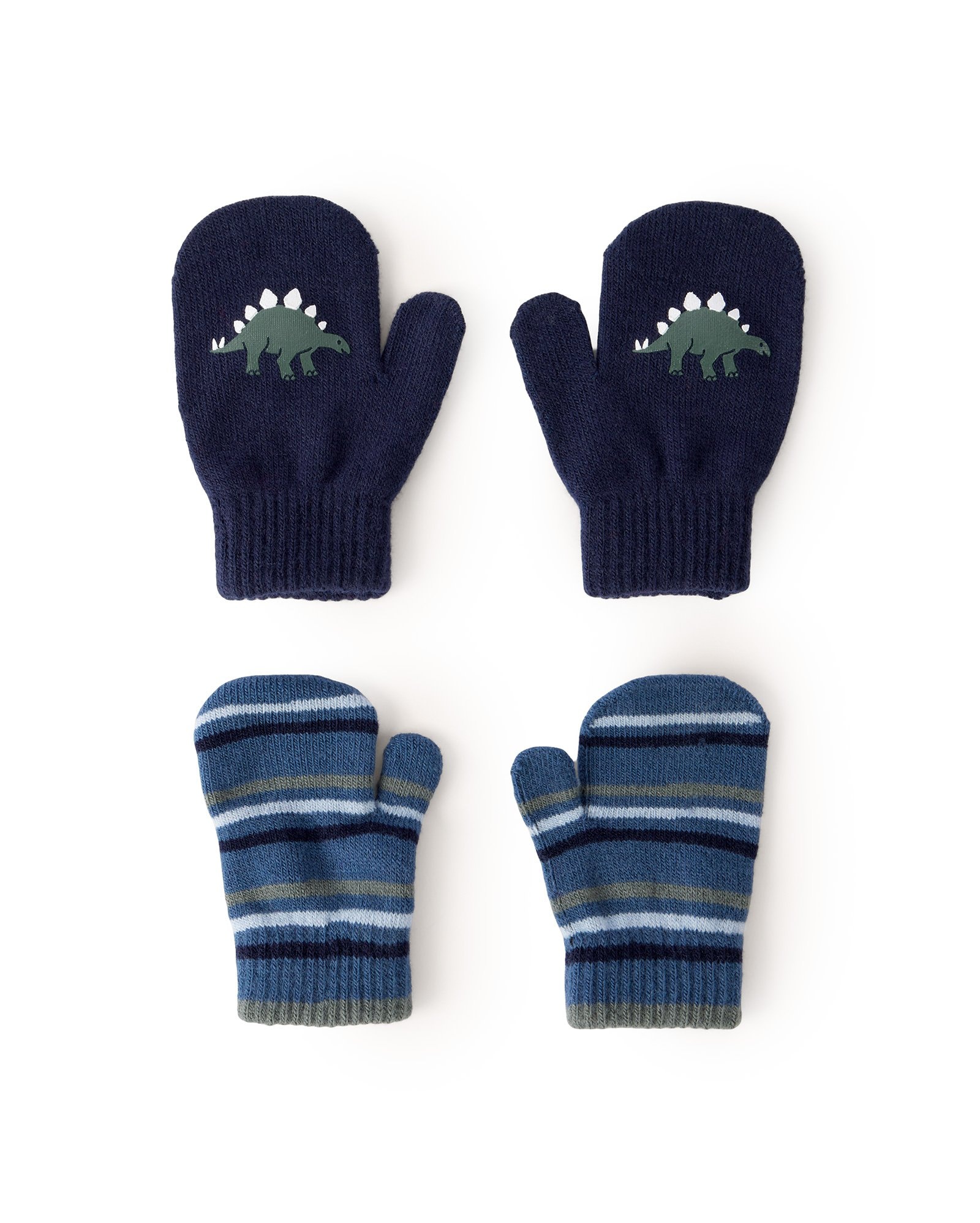 Kit luva infantil 2 pares tricot listras e dino - multicor | Carter's