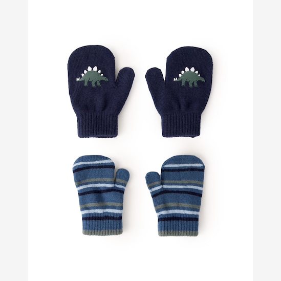 Kit luva infantil 2 pares tricot listras e dino - multicor | Carter's