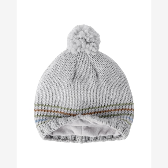 Touca infantil tricot listras com pompom - cinza | Carter's